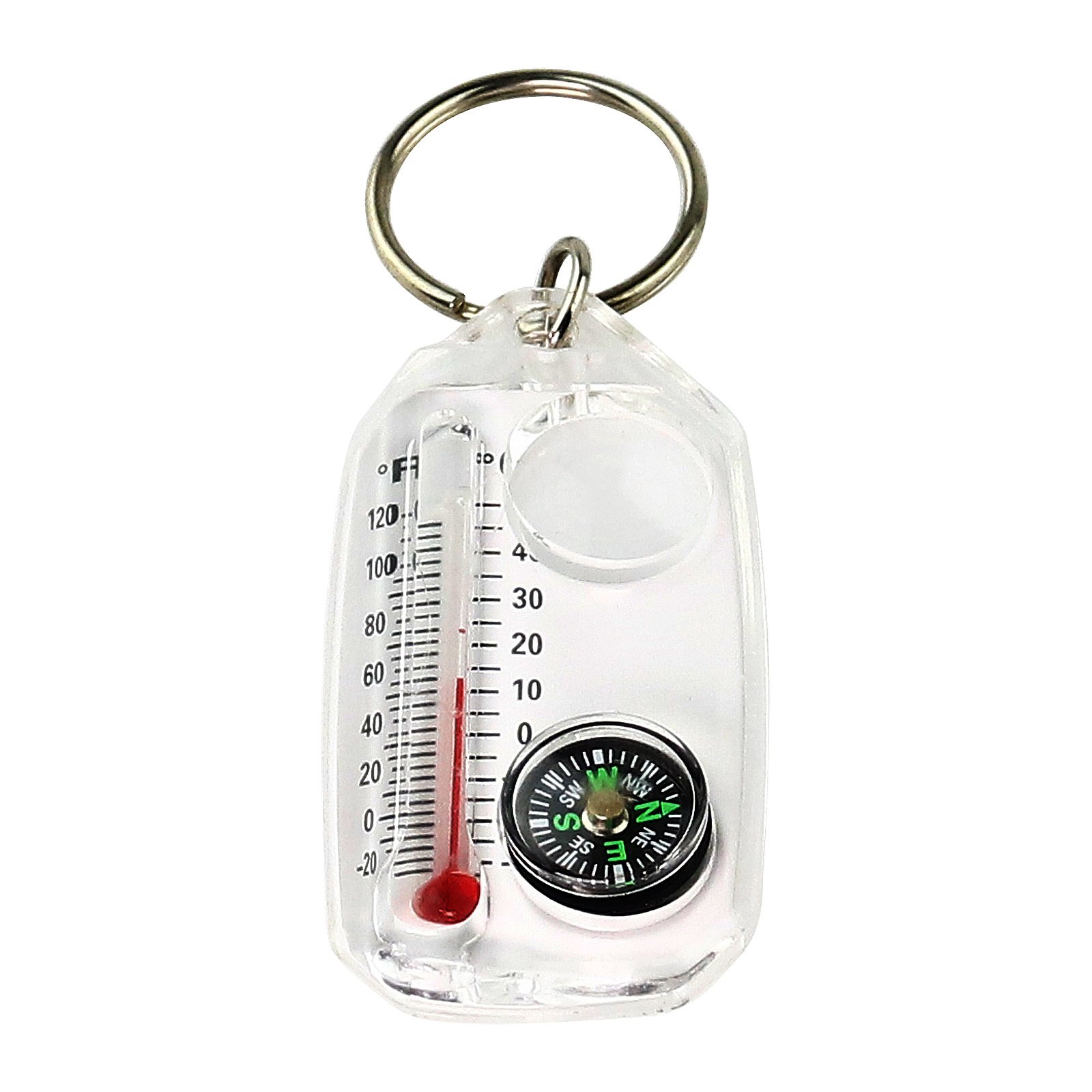 A three-in-one compass with a high-precision multi-functional mini-portable side thermometer magnifier key button