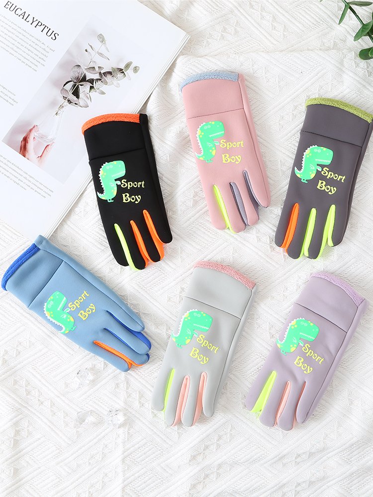 Children ' s gloves with velvet in the autumn and winter, boys and girls with thick cycling and windproof outdoors