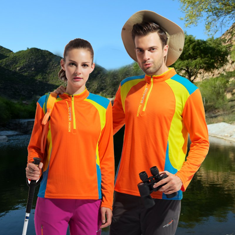 the new long-sleeved man and woman have a sports t-shirt for an outdoor couple