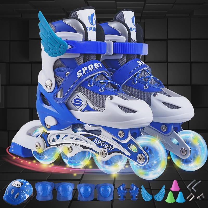 First scholars of roller skates for girls and boys aged 3-7-11-13 with straight-line wheel flashes