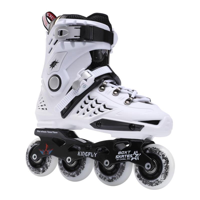 First class for men and women with straight-line skates and black-and-gold skates and rollers and rollers