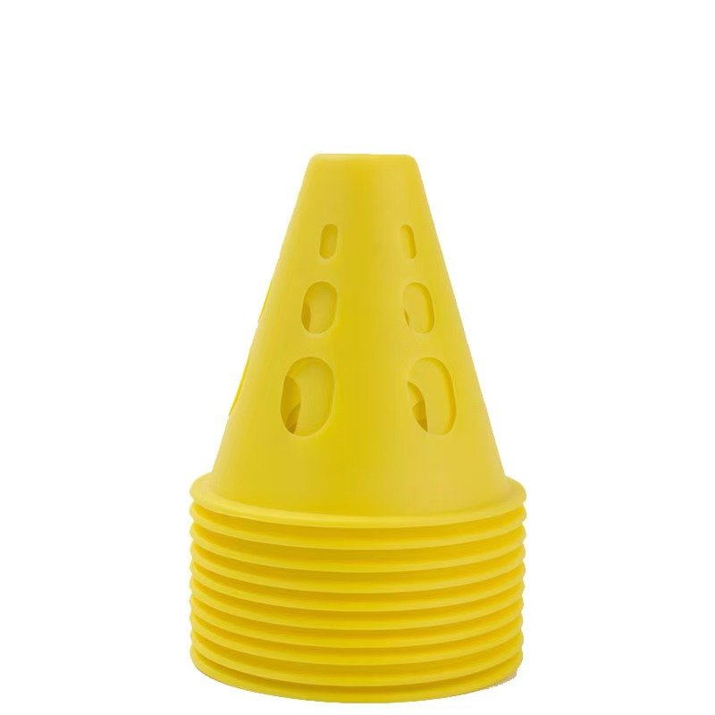 A skating skating wheel slinger with a fancy wind-proof roadblock around the corner of the pillar marked with a small cone of a round barrier