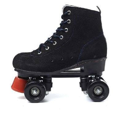 Two roller skates, two rows of men and women, four rows of guillotine