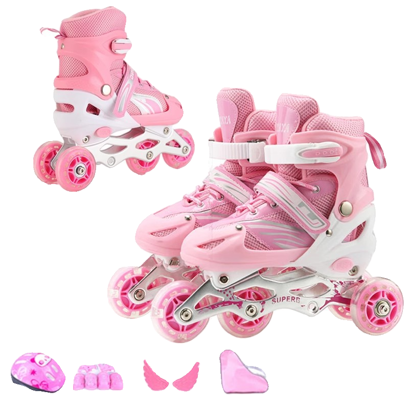 The baby's double roller skates and four-wheeler skating boys and girls