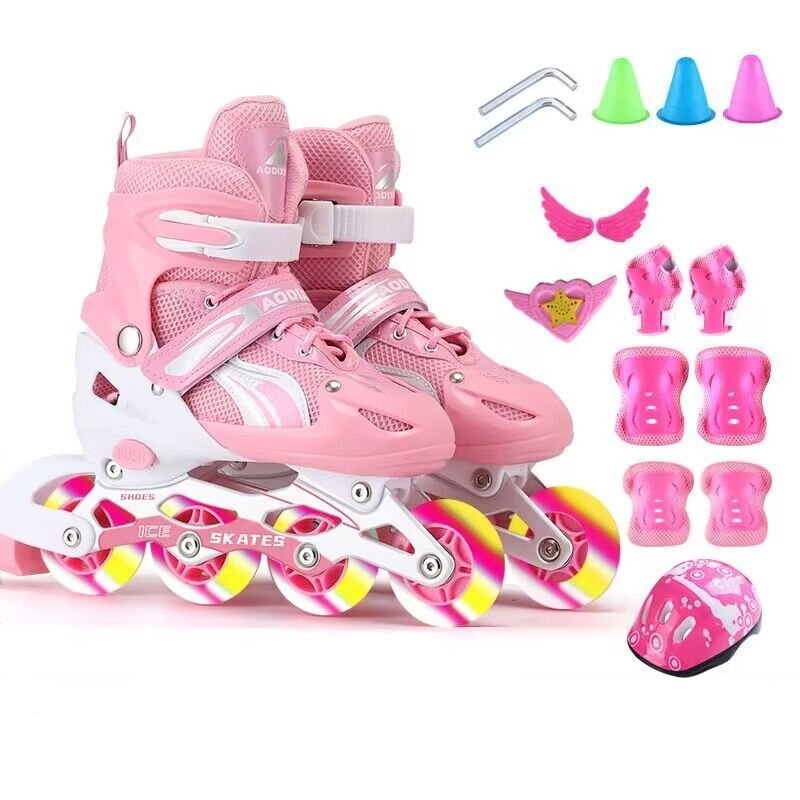 Skating shoes for children aged 3-4-6-8-10-12 with full roller skates for 7 boys and girls
