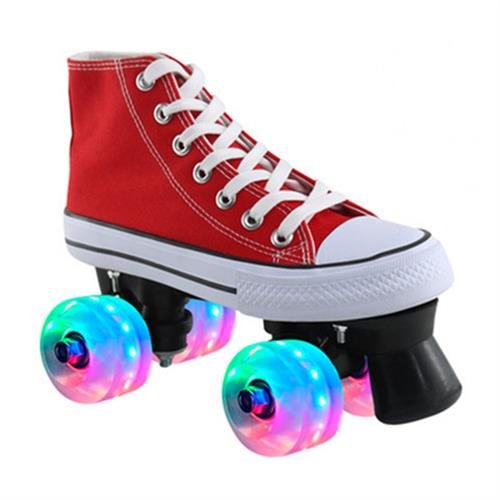 a pair of summer tarpaulin, two ice skates for adults, two roller skates for adults