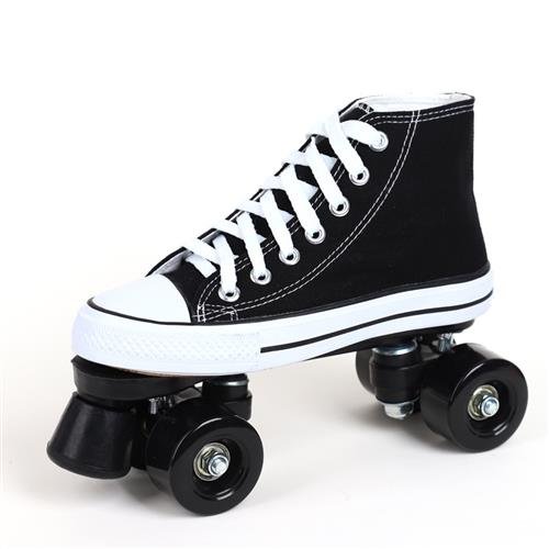 a pair of summer tarpaulin, two ice skates for adults, two roller skates for adults