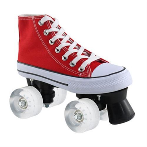 a pair of summer tarpaulin, two ice skates for adults, two roller skates for adults