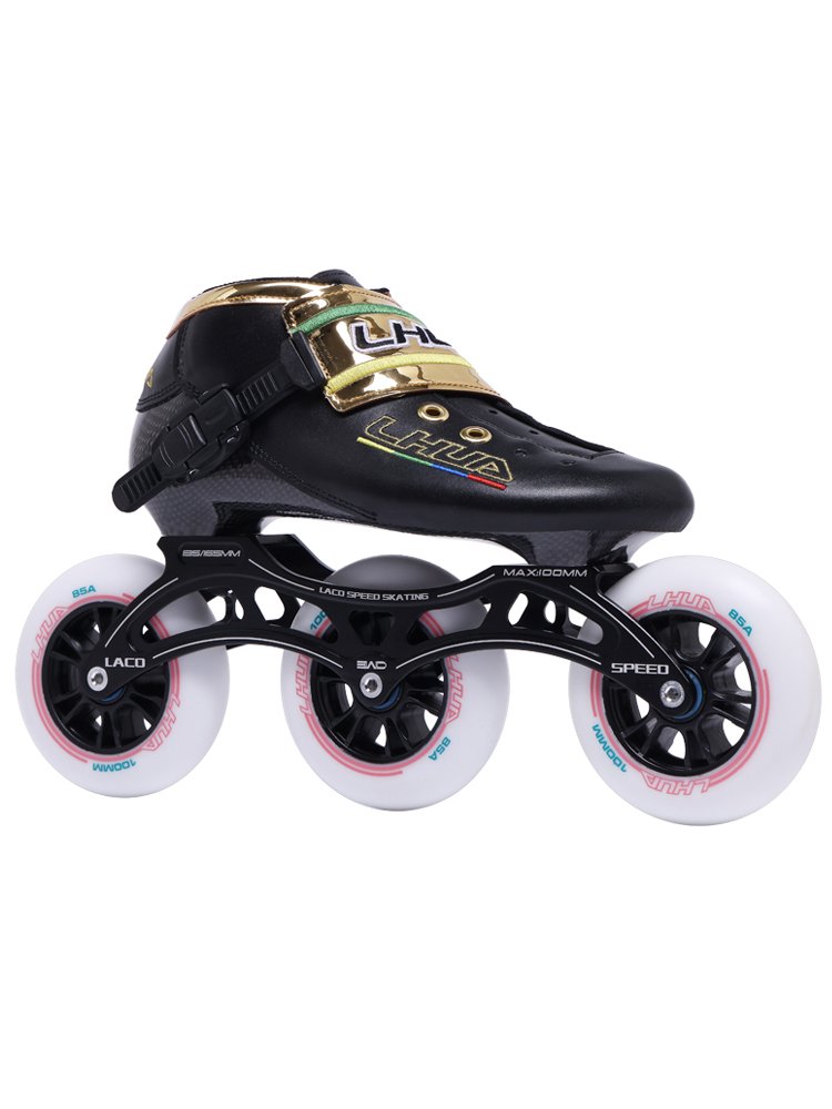 A three-wheeler of carbon fibres for first-school ski shoes for children with a professional slipper