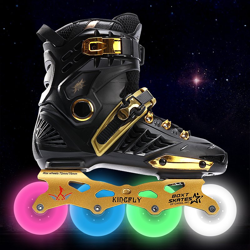 A professional roller skater, an adult with a straight line, a male and a child skater