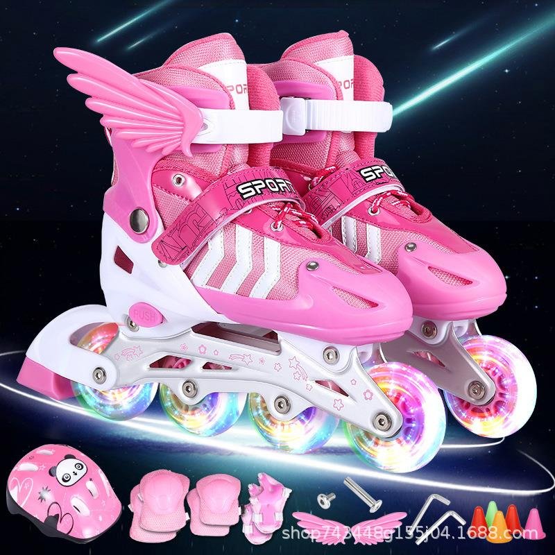 New pair of children skater pairs, men and women, straight-on-wheel roller-shoe skates