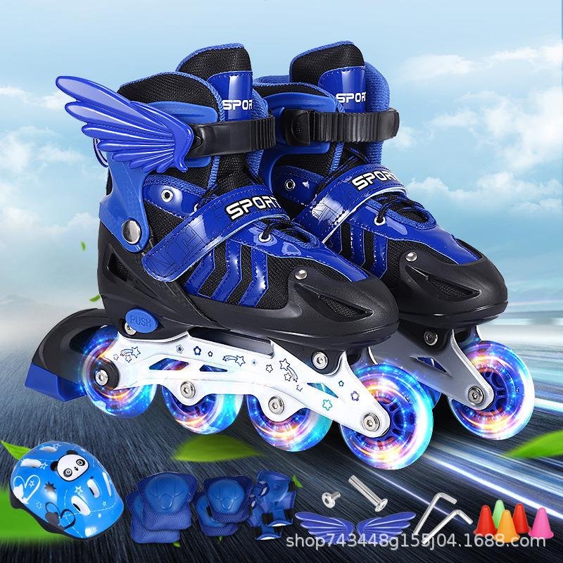 New pair of children skater pairs, men and women, straight-on-wheel roller-shoe skates
