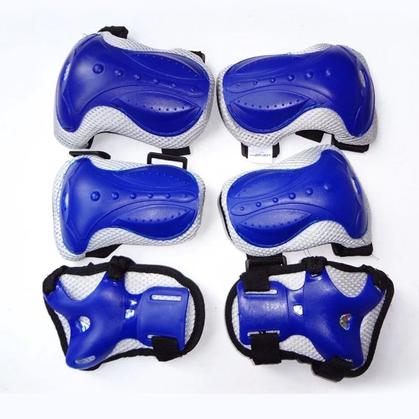 6 sets of adult roller gear, and a man and a woman skater's bike for elbows