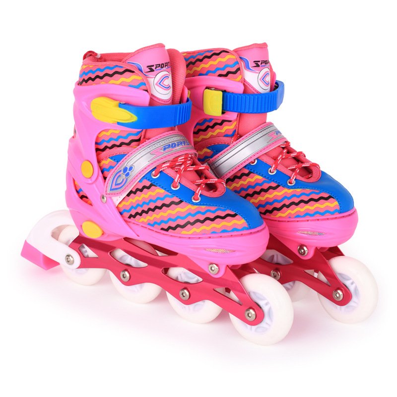 The factory's full of white-lighted skates for both men and women