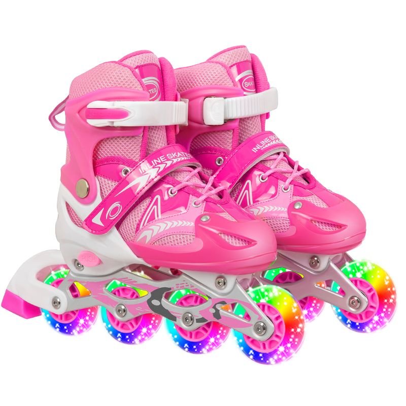 Fresh kids skates, boys and girls with straight-line skates, dry skates, starters