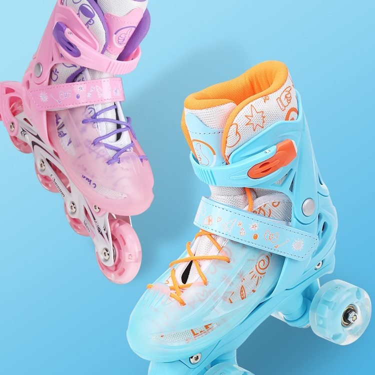 A four-wheel double-blank skating skates for boys and girls aged 2-5-8-10