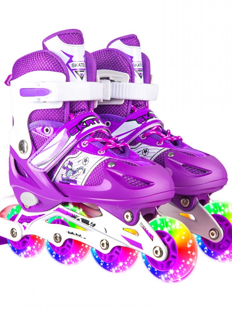 Disney skater children with both men and women in their adult roller skates