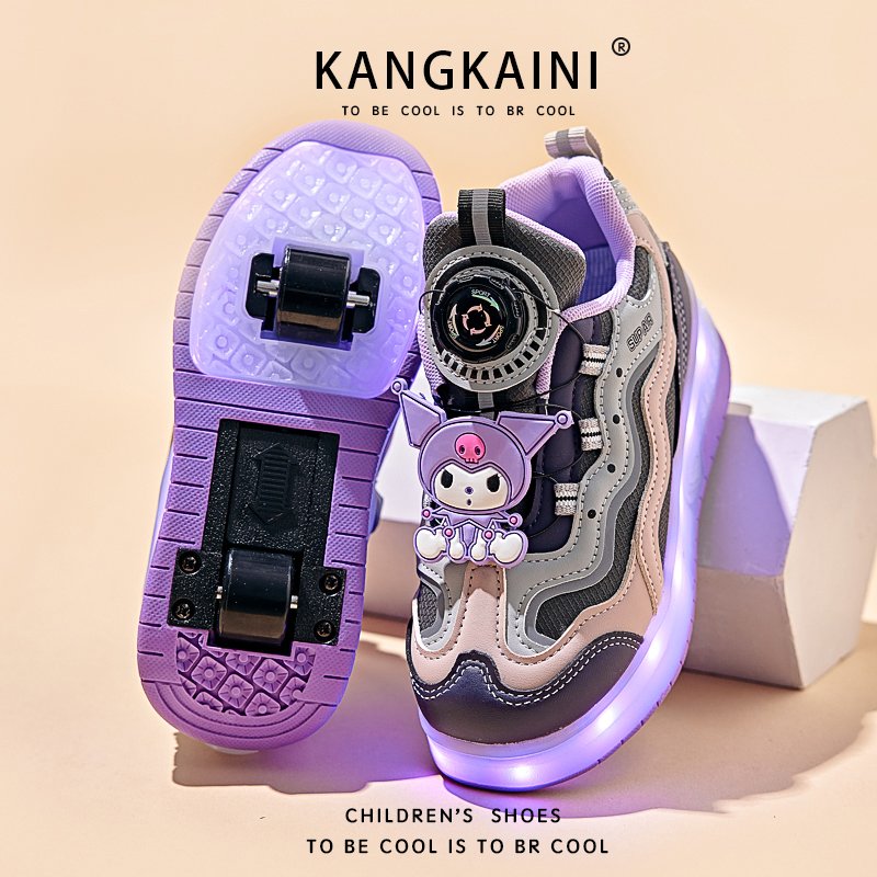 Scrambling shoes for girls in the summer and autumn, children's sports shoes and two wheels automatically shrink invisible primary school children's slippers
