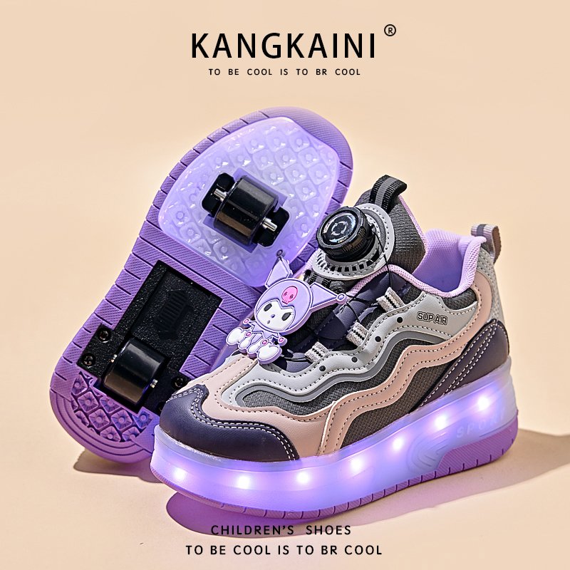 Scrambling shoes for girls in the summer and autumn, children's sports shoes and two wheels automatically shrink invisible primary school children's slippers