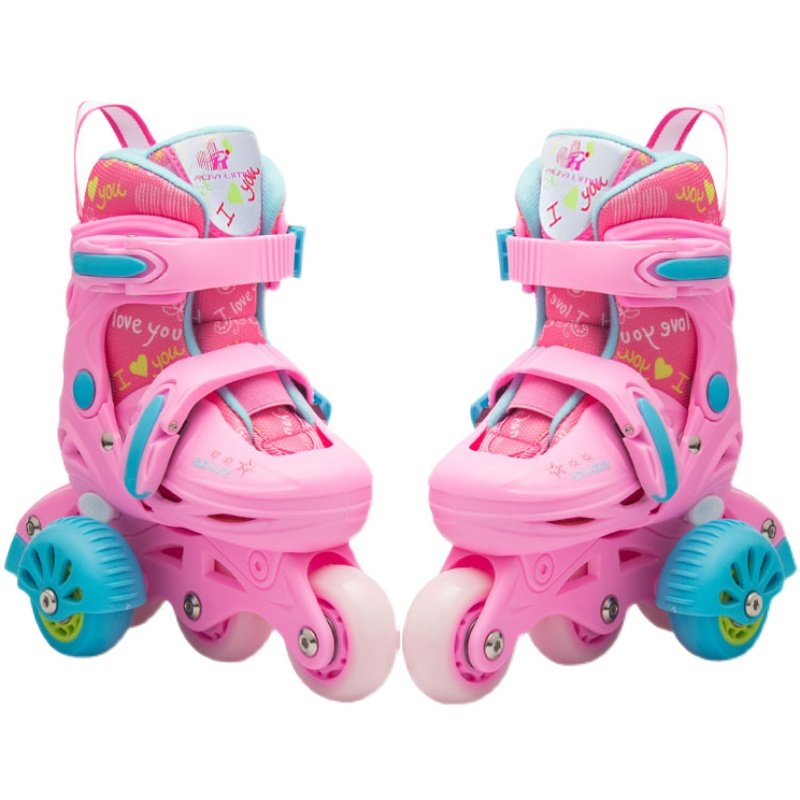 Baby skaters with child beginners 2-6 years old, 5 boys and girls, 4 boys and 3 boys, 2 rows, 3 kids, and skates