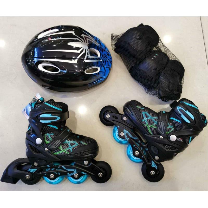 Children's roller skaters beginners with three-to-five-year-old straight-line skates skating on the street