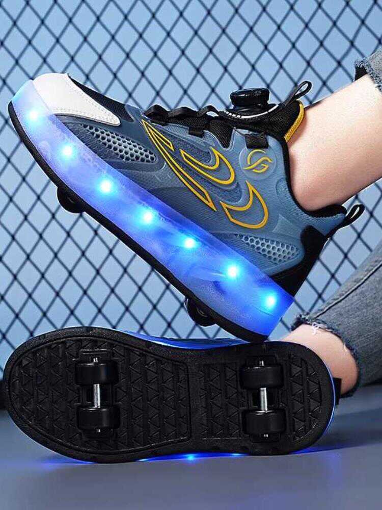 The network Lee Ning children's shoe-blowing boys are four-wheeled to shrink invisible skates 2024