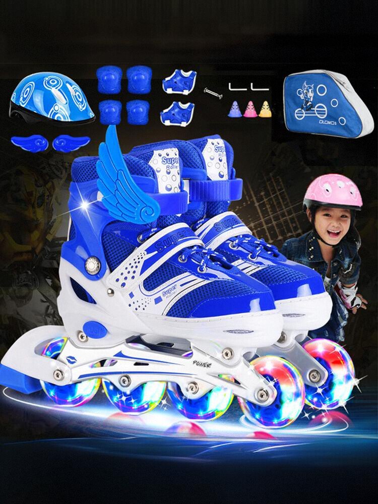 Skating children with boys and girls in a skating roller skates