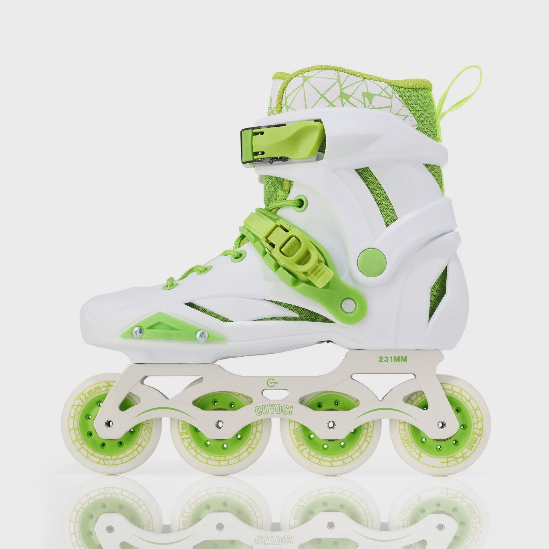 A professional skater, straight skater, male and female beginners with a single roller skate