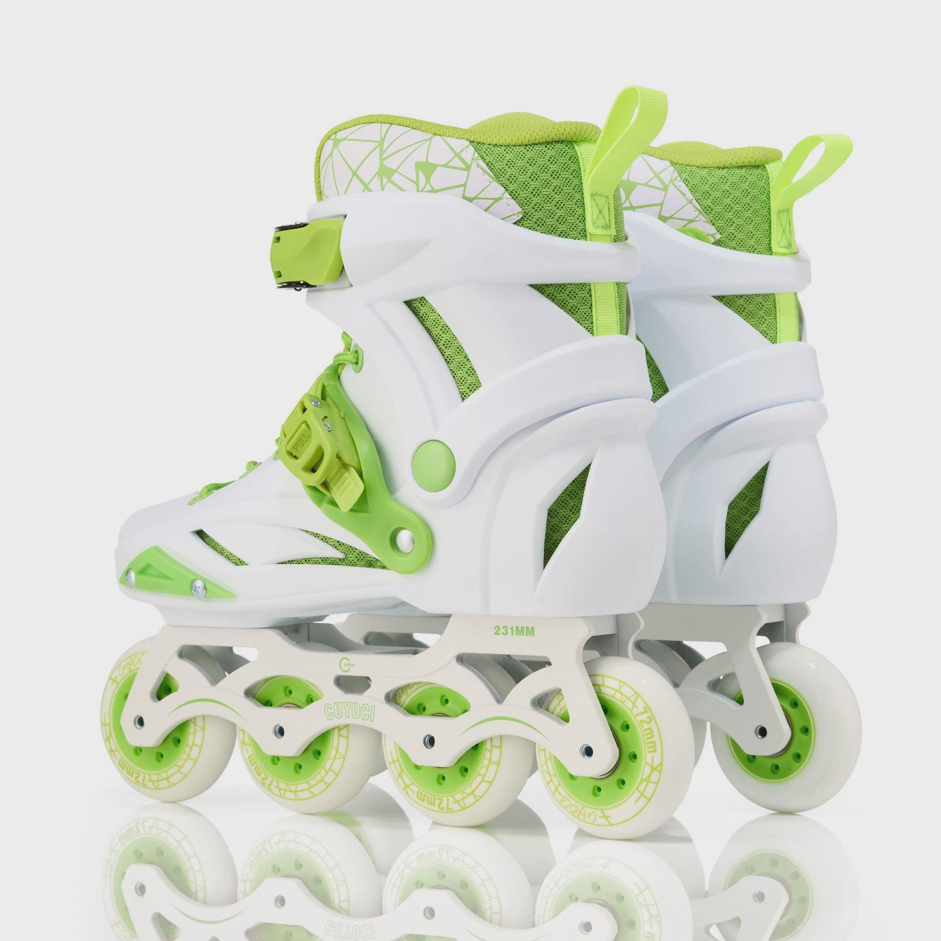 A professional skater, straight skater, male and female beginners with a single roller skate