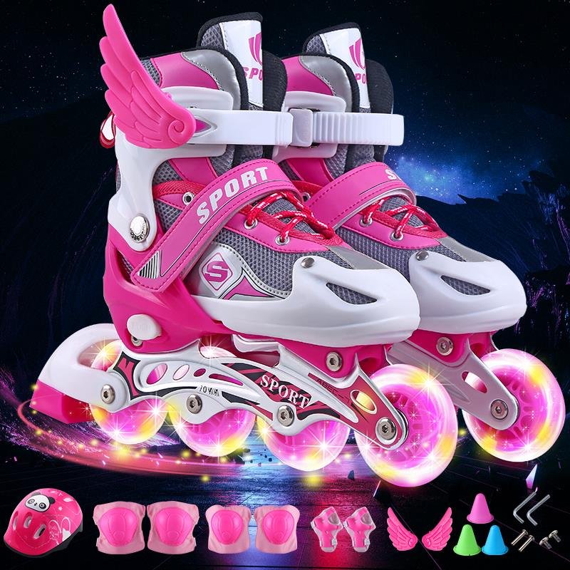 Decannon 3-7-11-13 year-old skater children with a full set of men and women straight-line wheel-lighted dry-skating shoes
