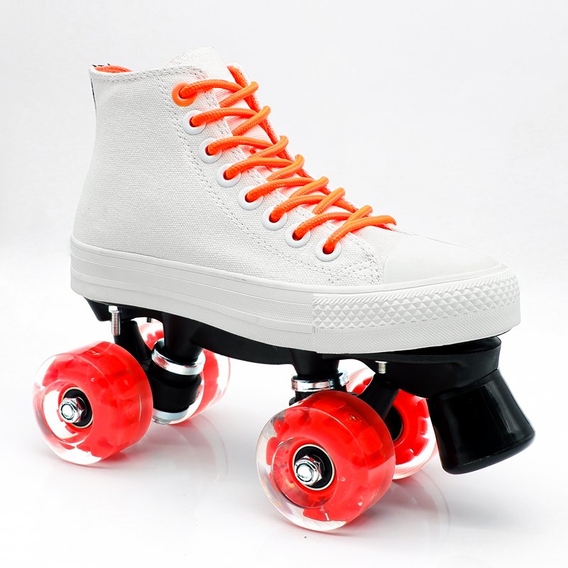 A NEW RAG SKATER, TWO ROWS OF FOUR-WHEELED SKATES FOR ADULT MEN AND WOMEN, A NIGHT-LIGHTED Y-ROLLER