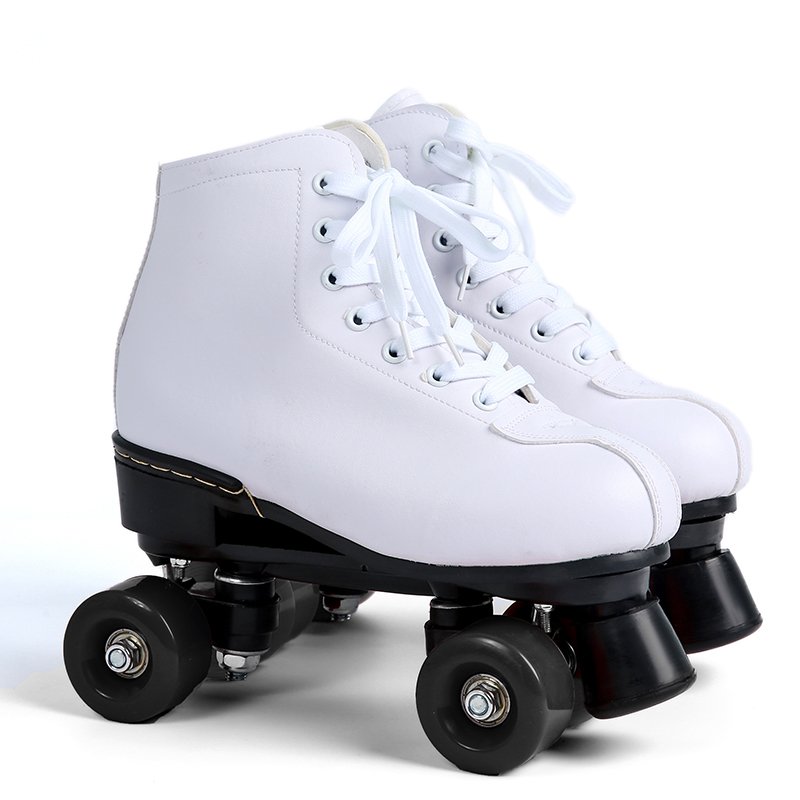 The factory sells two pairs of black-and-white skates, and the adult children of the skating roller skate field