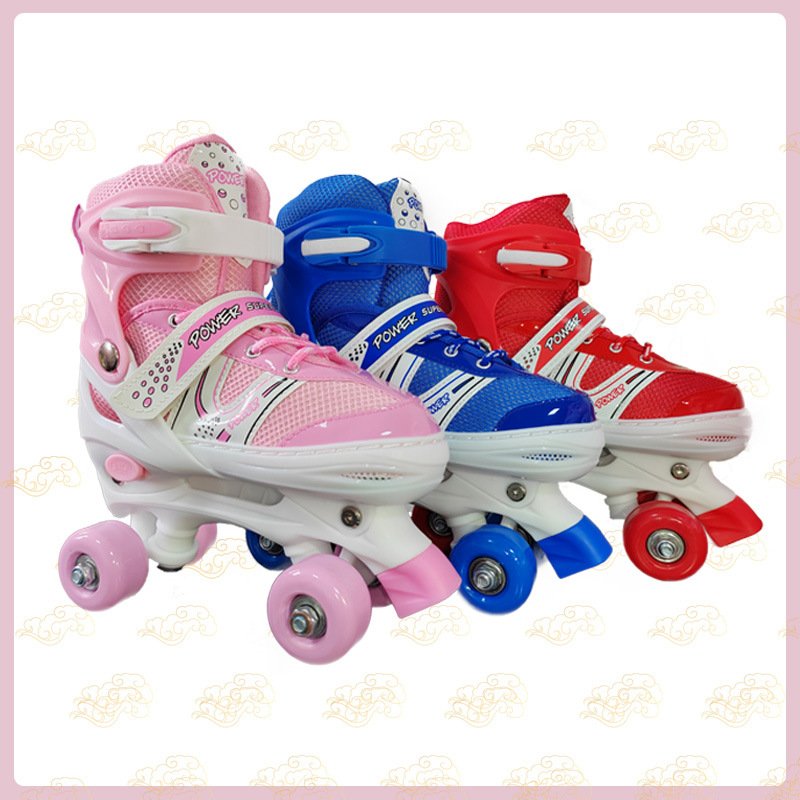A pair of skates, a grown man's old skater's size can be adjusted for sale at a four-wheeler slipper factory for children