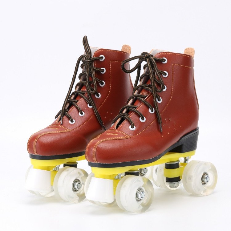 New adult double skater children, adult male and female, roller skates