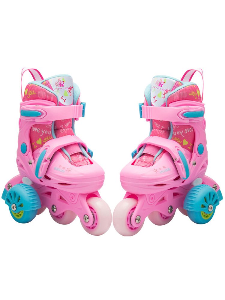 Baby skaters with young child beginners, 5 boys and 4 girls aged 2-6 years, two rows for the first 3 years