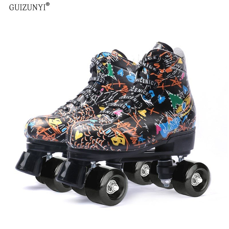 two pairs of skates, two rows of night-lighted skating, two-wheeled skating wheel