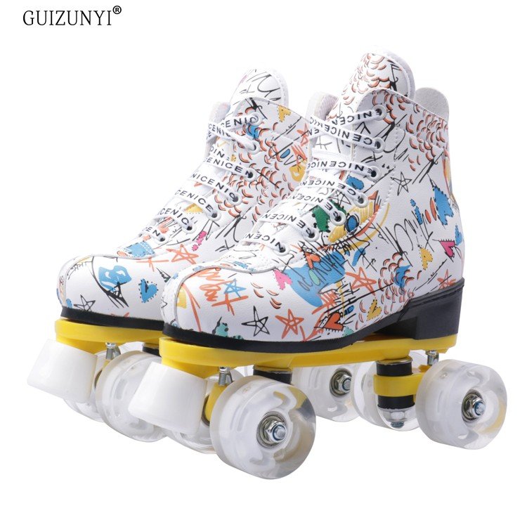 two pairs of skates, two rows of night-lighted skating, two-wheeled skating wheel