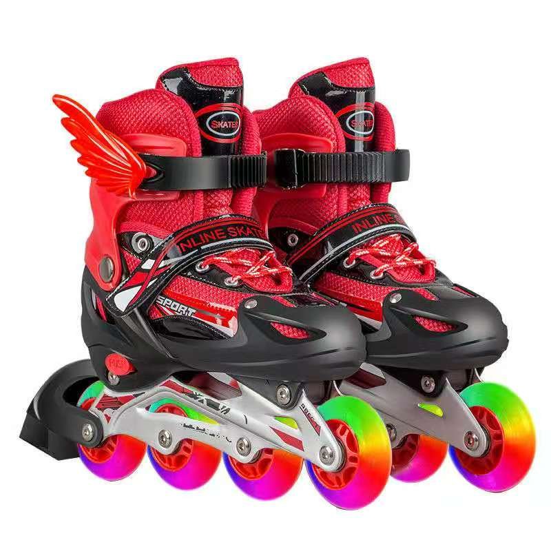 Children's skaters, boys and girls, blue roller skates, pink skating skates, full-size flash suit