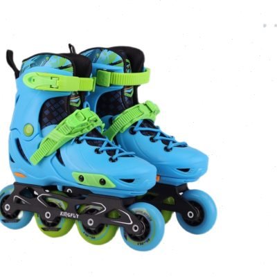 The same size of the training course for a man with a roller skates and a woman with a straight roller skates and a full-lighter