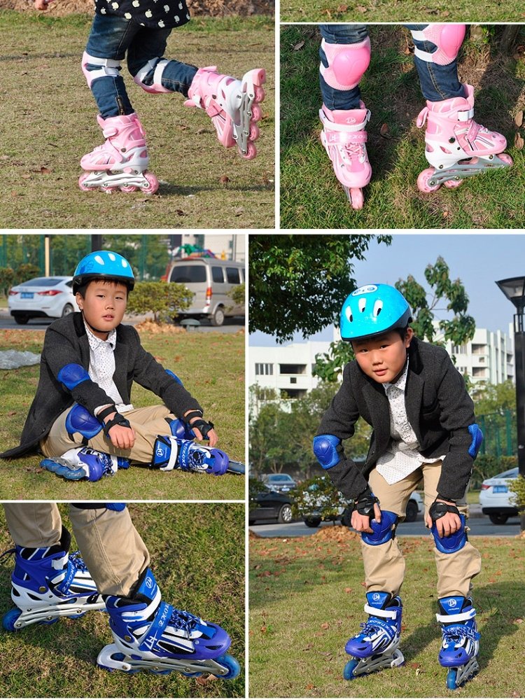 3-4-5-6-7-8-10-year-old beginners in roller skates full of men and women