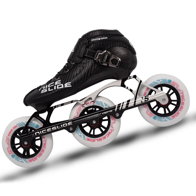 Three-wheeler skater shoes for adults with a special race in carbon-sliding skates