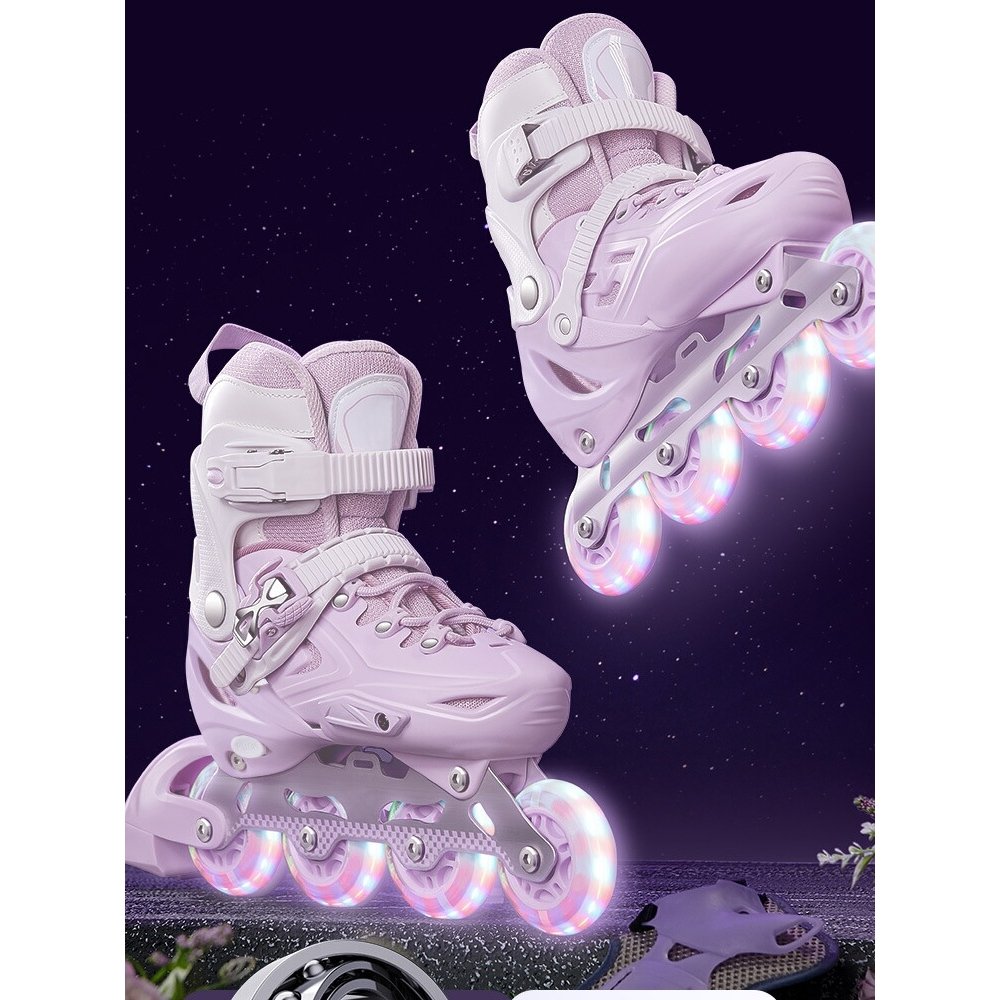 Decañonian beginner straight-on roller skater girl, 4-12-year-old skater boy