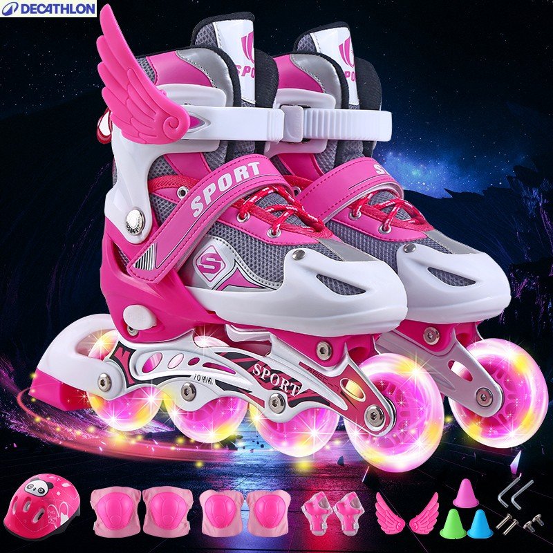 Dicanon, a group of children aged 3-7-11-13 with skates in both male and female straight-line flashing and dry-skating