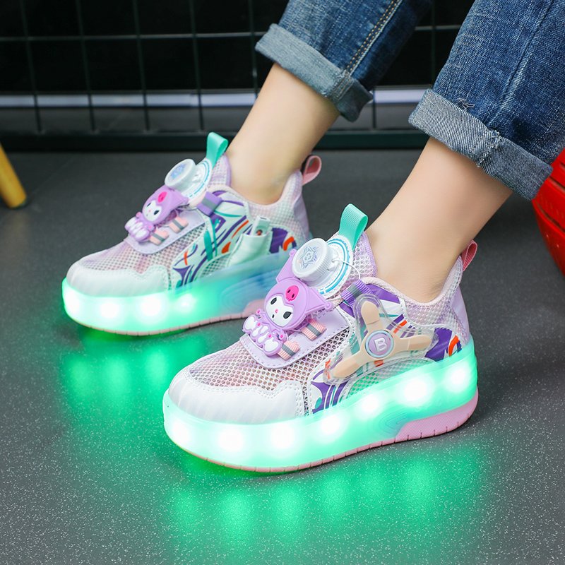 New brand of girls' shoes, two-wheeled shoes, 2024 Summer Children's Sports net glowing girls' skates