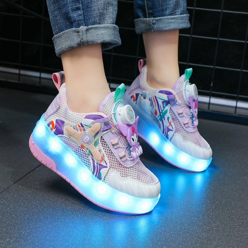 New brand of girls' shoes, two-wheeled shoes, 2024 Summer Children's Sports net glowing girls' skates