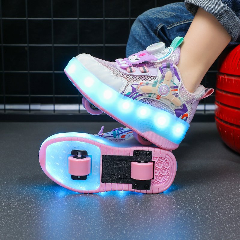 New brand of girls' shoes, two-wheeled shoes, 2024 Summer Children's Sports net glowing girls' skates