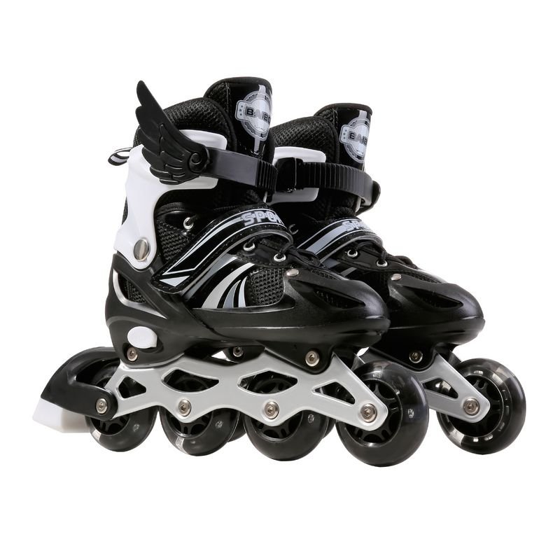 3-4-5-6-7-8-10-year-old beginners in roller skates full of men and women