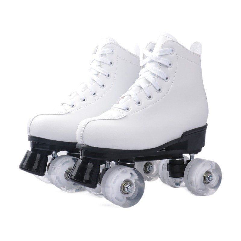 Four rounds of dry skates with two roller skaters and a young boy and a girl with skates