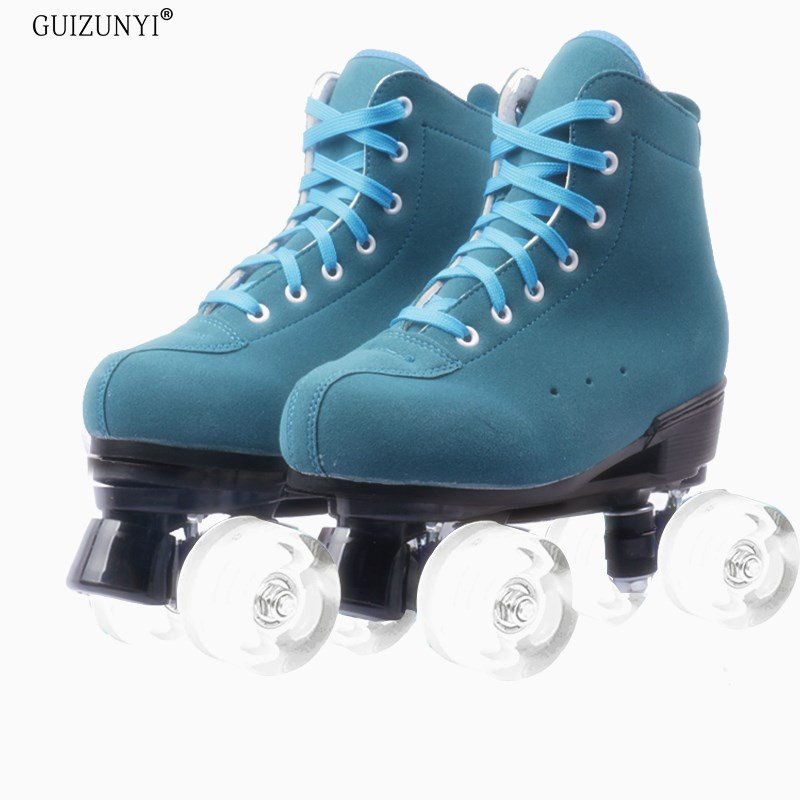 Blue skates, four-wheeled, four-wheeled skate skates