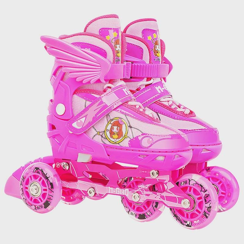 Skating slipper children's beginners with a roller skate lined up with girls and boys